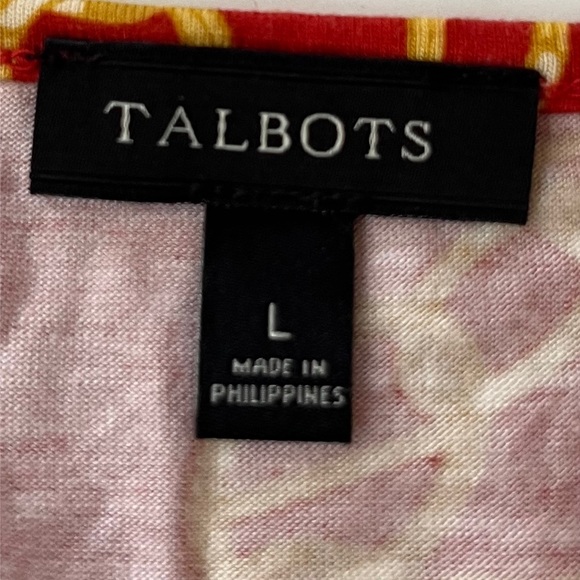 Talbots Women’s Burnt Orange Gold Chain Print Keyhole Knit Long Sleeve Top Large - Picture 4 of 6